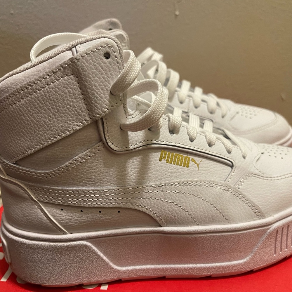 Puma White and Gold High-Top Sneakers
